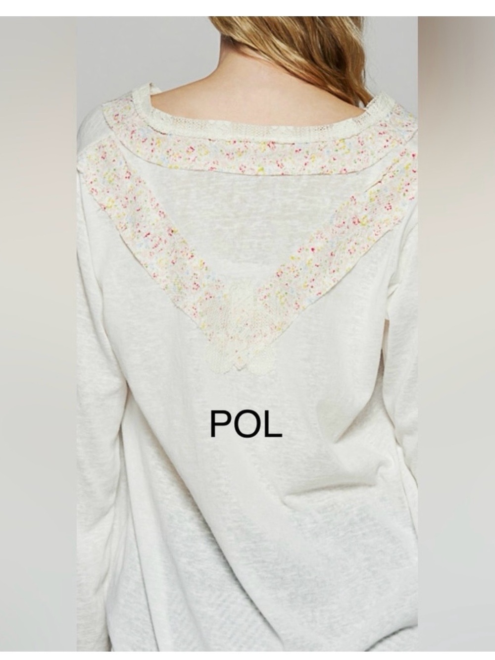 POL Cream Oversized V-Neck Top with Floral Appliqué - Picture 2 of 5